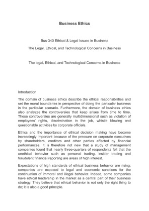 BUS 340 The legal, Ethical, and Technological Concerns in Business