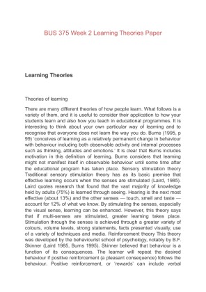 BUS 375 Week 2 Learning Theories Paper