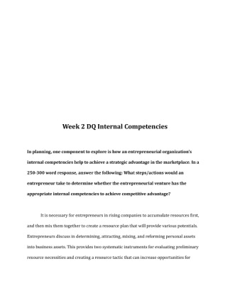 BUS 433 Week 2 DQ Internal Competencies one component to explore is how...