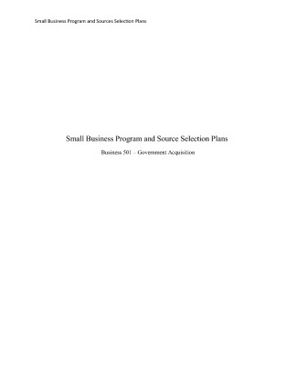 BUS 501 Week 7 Assignment 3 Small Business Program and Source Selection...