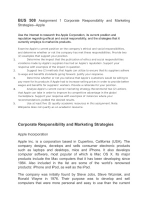 BUS 508 Assignment 1 Corporate Responsibility and Marketing Strategies ...