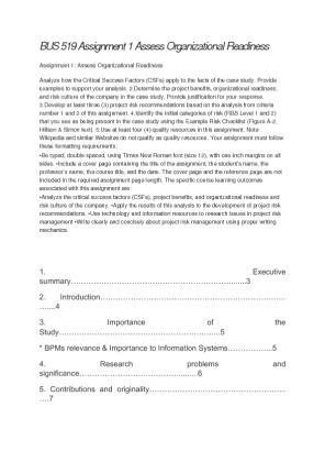 BUS 519 Assignment 1 Assess Organizational Readiness