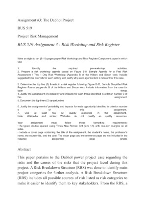 BUS 519 Assignment 3   Risk Workshop and Risk Register