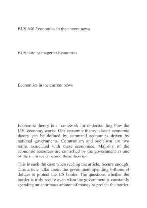 BUS 640 Economics in the current news