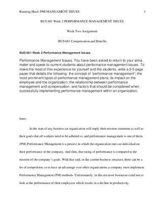 BUS 681 Week 2 Performance Management Issues