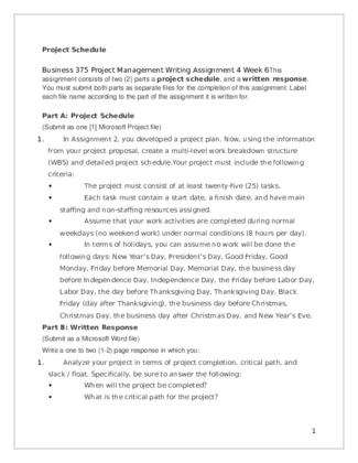 Business 375 Project Management Writing Assignment 4 Week 6This...