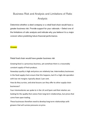 Business Risk and Analysis and Limitations of Ratio Analysis Determine...