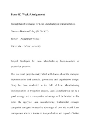 Busn 412 Week 5 Assignment Project Report Strategies for Lean...