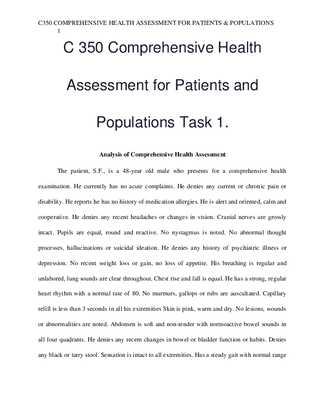 C 350 Comprehensive Health Assessment for Patients and Populations Task 1.