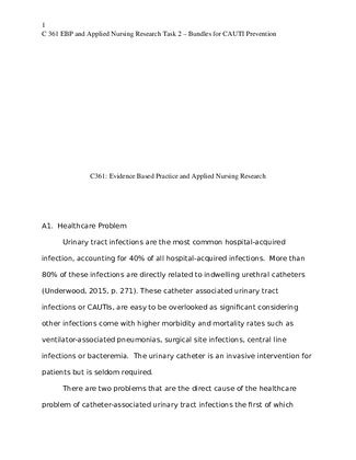 C 361 EBP and Applied Nursing Research Task 2  Bundles for CAUTI Prevention