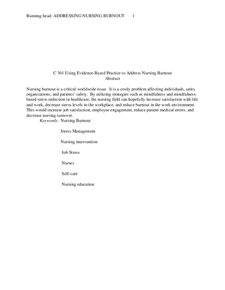 C 361 Using Evidence Based Practice to Address Nursing Burnou