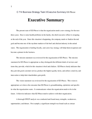 C 714 Business Strategy Task 3 Executive Summary EZ Pleeze