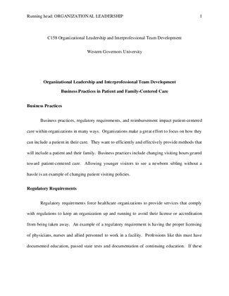 C158 Organizational Leadership and Interprofessional Team Development