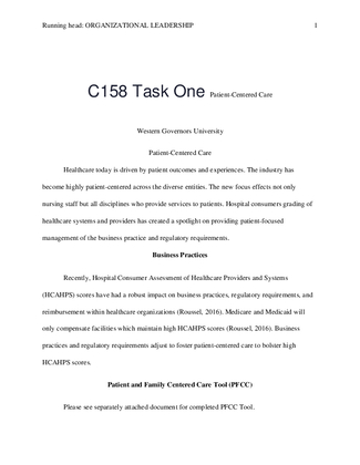C158 Task One Patient Centered Care