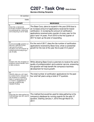 C207   Task One Data Driven Decision Making Template