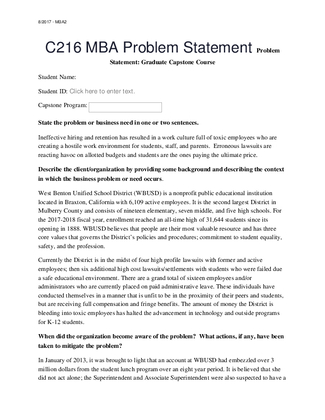 C216 MBA Problem Statement