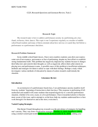 C225, Research Questions and Literature Review, Task 2
