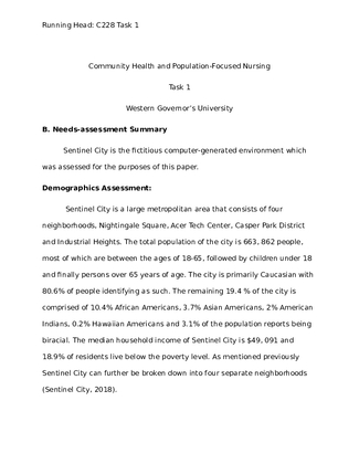 C228 Task 1 Community Health and Population