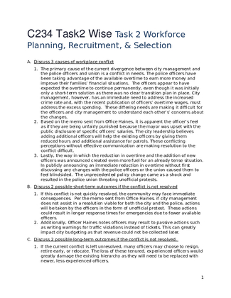 C234 Task2 Wise Task 2 Workforce Planning, Recruitment, & Selection