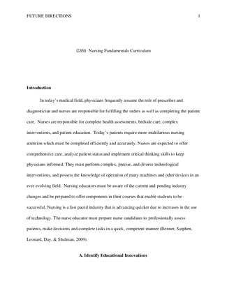 C359 Nursing Fundamentals Curriculum