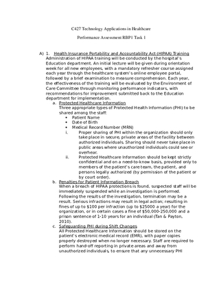 C427 Task 1 C427 Technology Applications in Healthcare .docx