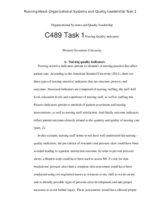 C489 Task 1Nursing Quality indicators