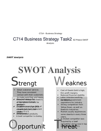 C714 Business Strategy Task2 EZ Pleeze SWOT