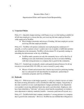 C717 Task 1 Business Ethics Task 