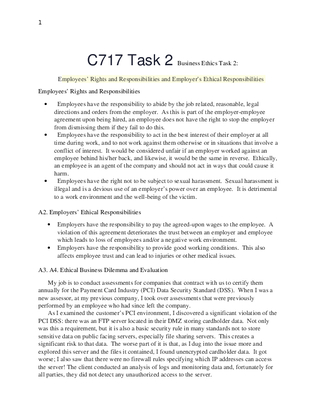 C717 Task 2 Business Ethics Task 2