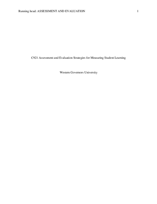C921 Assessment and Evaluation Strategies for Measuring Student 