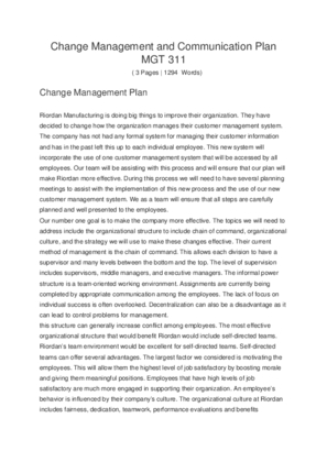 Change Management and Communication Plan MGT 311