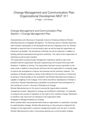Change Management and Communication Plan Organizational Developmen MGT 311