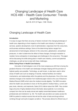 Changing Landscape of Health Care HCS 490