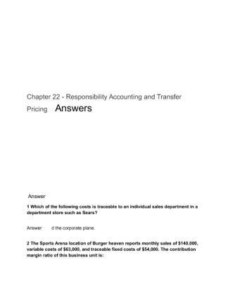 Chapter 22   Responsibility Accounting and Transfer Pricing   Answers