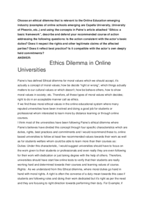 Choose an ethical dilemma that is relevant to the Online Education...
