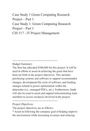 CIS 517  Green Computing Research Project Case Study 1
