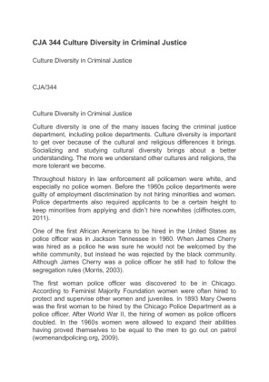 CJA 344 Culture Diversity in Criminal Justice