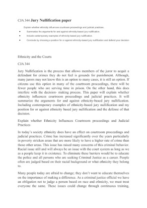 CJA 344 Jury Nullification paper Explain whether ethnicity influences...