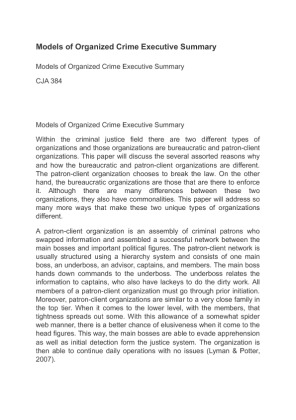 CJA 384 Models of Organized Crime Executive Summary
