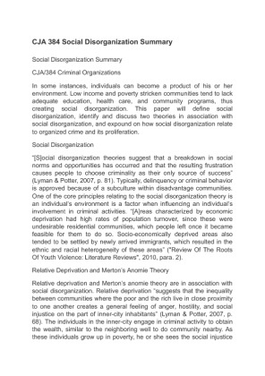 CJA 384 Social Disorganization Summary