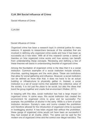 CJA 384 Social Influence of Crime