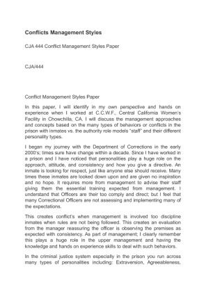 CJA 444 Conflict Management Styles Paper