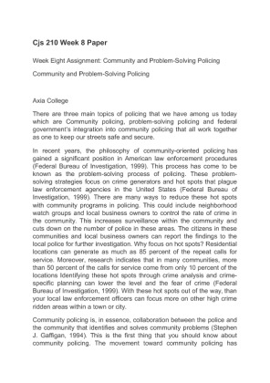 Cjs 210 Week 8 Paper Community and Problem Solving Policing