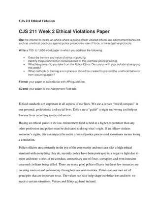 CJS 211 Week 2 Ethical Violations Paper