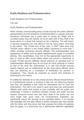 CJS 250 Public Relations and Professionalism
