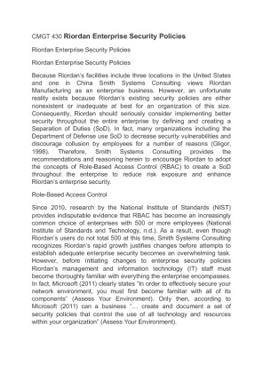 CMGT 430 Riordan Enterprise Security Policies