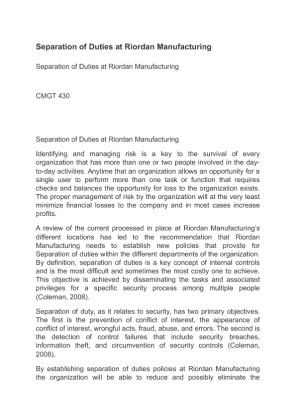 CMGT 430 Separation of Duties at Riordan Manufacturing (2)