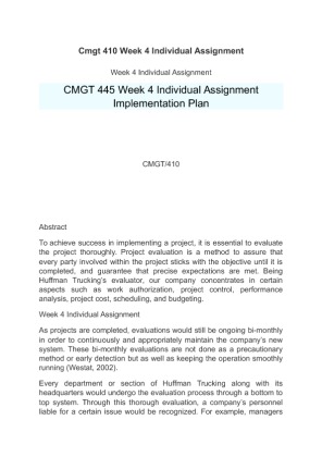 CMGT 445 Week 4 Individual Assignment Implementation Plan