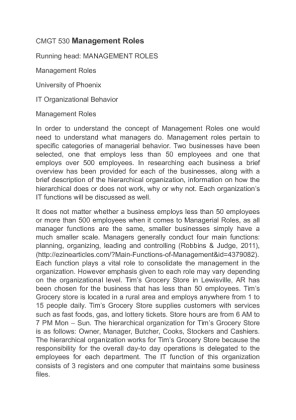 CMGT 530 Management Roles