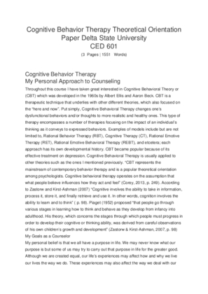 Cognitive Behavior Therapy Theoretical Orientation Paper CED 601